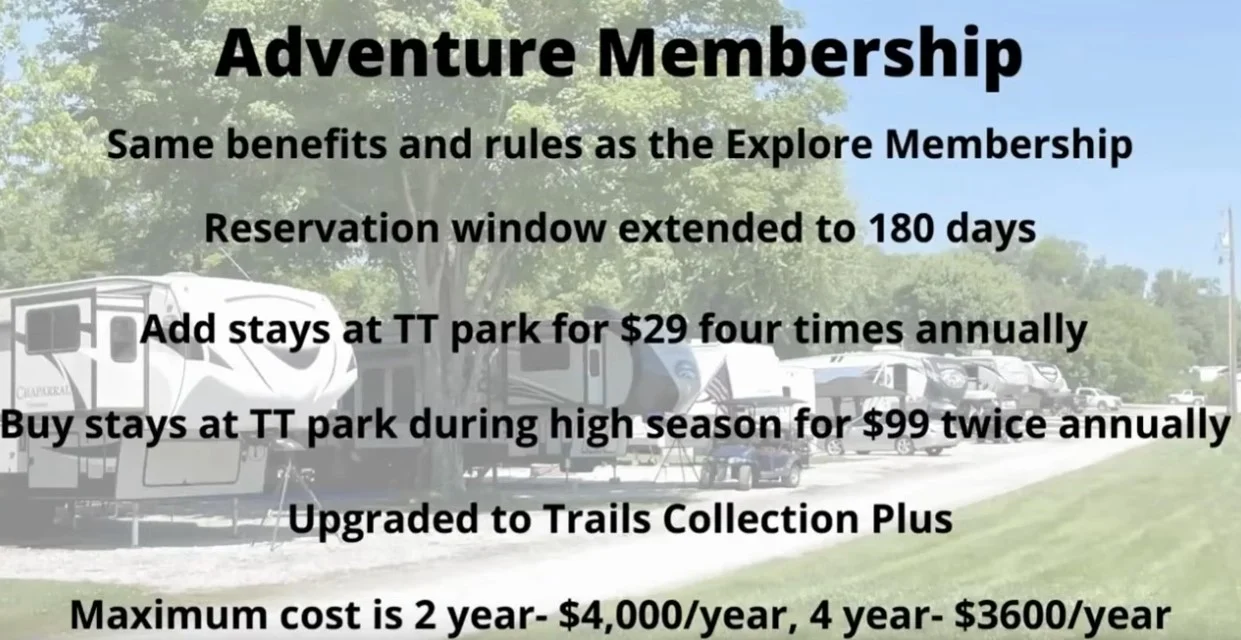 Thousand trails membershiop levels adventure membership